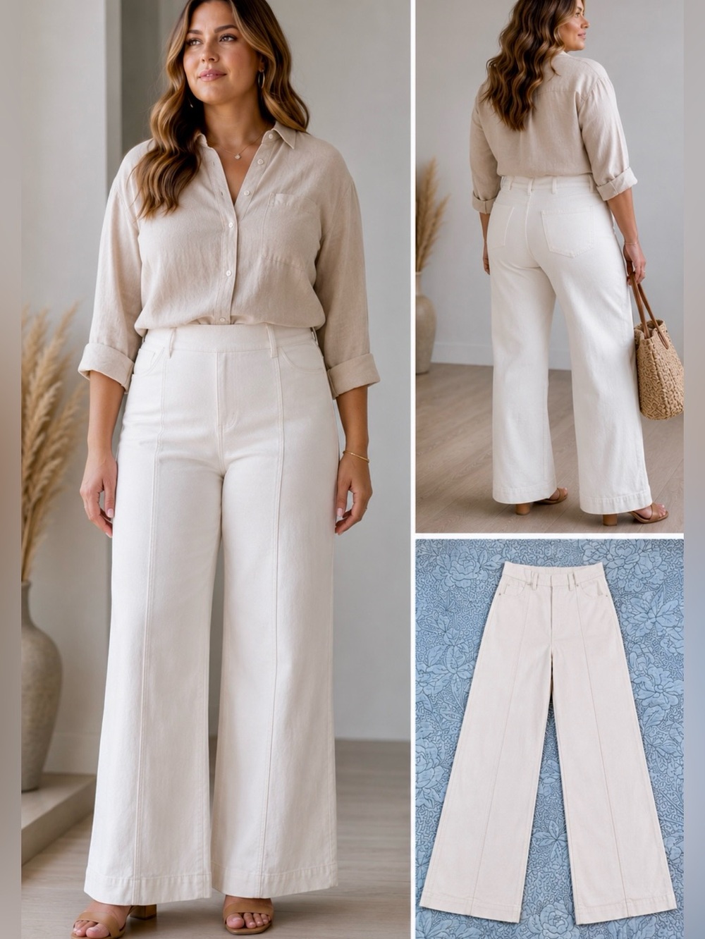 Spanx Seamed Front Wide Leg Jeans in Ecru Smoothing Shaping Slimming Sz 1X🧡